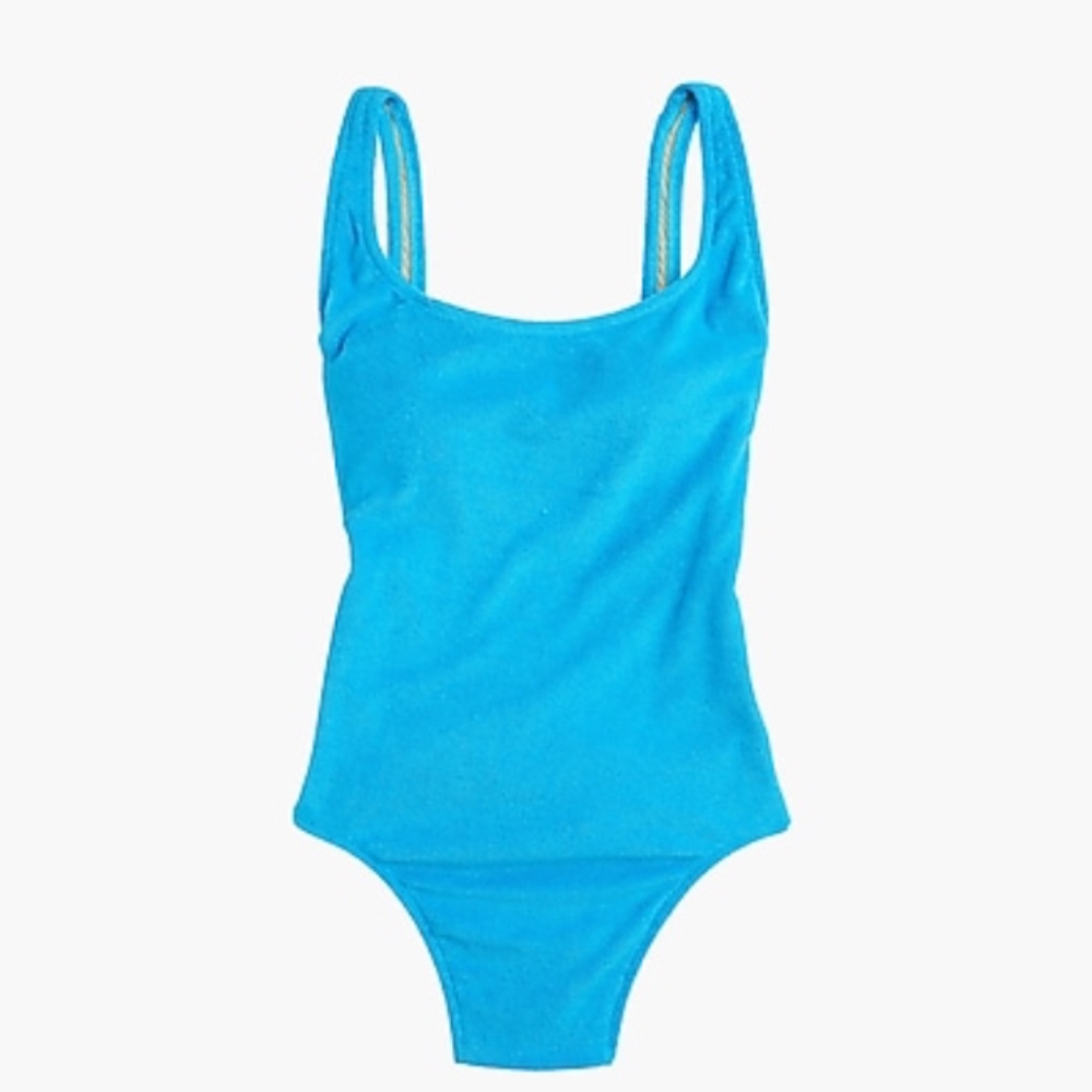 Plunging scoopback one-piece terry swimsuit